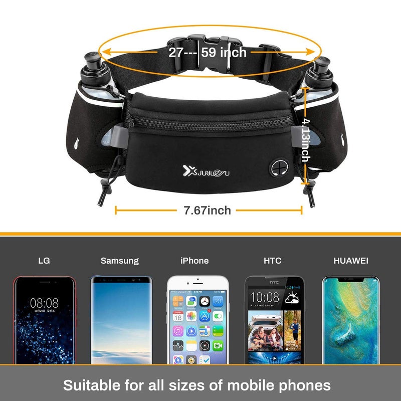 Number-one Running Belt with Water Bottles(2 x 175ML), Hydration Belt Waterproof Waist Pack Bag Fits iPhones Adjustable Sports Waist Pouch for Marathon Running Hiking Cycling, Black - Image 3
